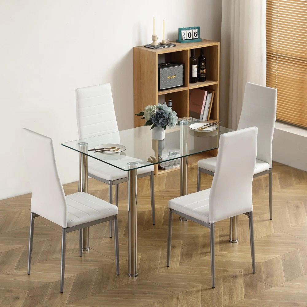 Dining Set With Modern Kitchen Table Set And Leather Dining Chairs 0
