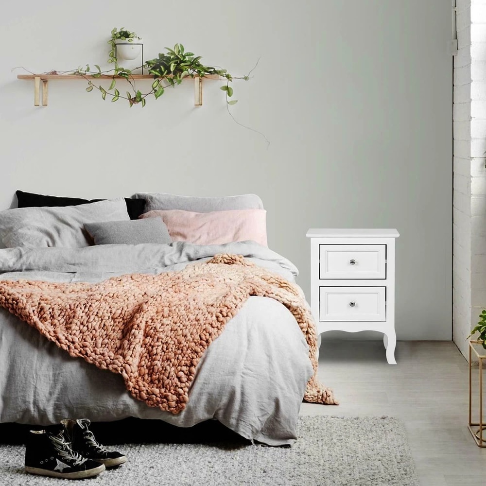 2 Layer White Bedside Table With Storage Drawer Organizer For Bedroom 1