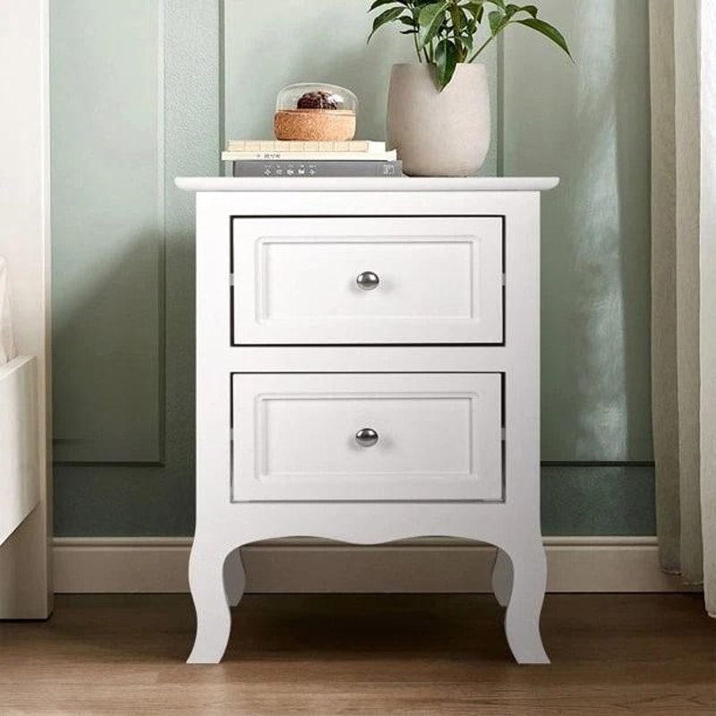 2 Layer White Bedside Table With Storage Drawer Organizer For Bedroom 0