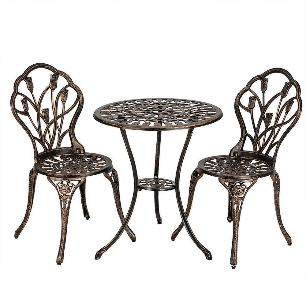 Patio Bistro Dining Set Bronze Iron Outdoor Furniture With Table Chairs 5