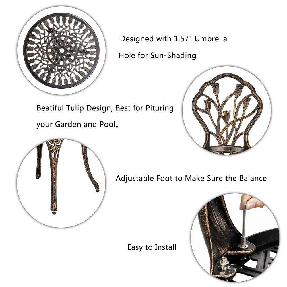 Patio Bistro Dining Set Bronze Iron Outdoor Furniture With Table Chairs 4