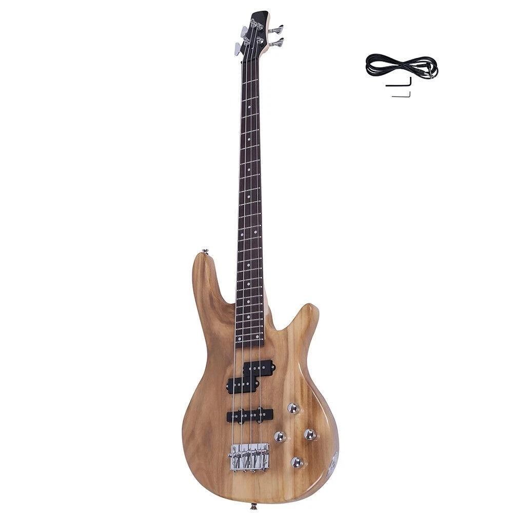 New Natural Wood String Electric Bass Guitar With Tool Perfect For School Band Beginner Musicians 7