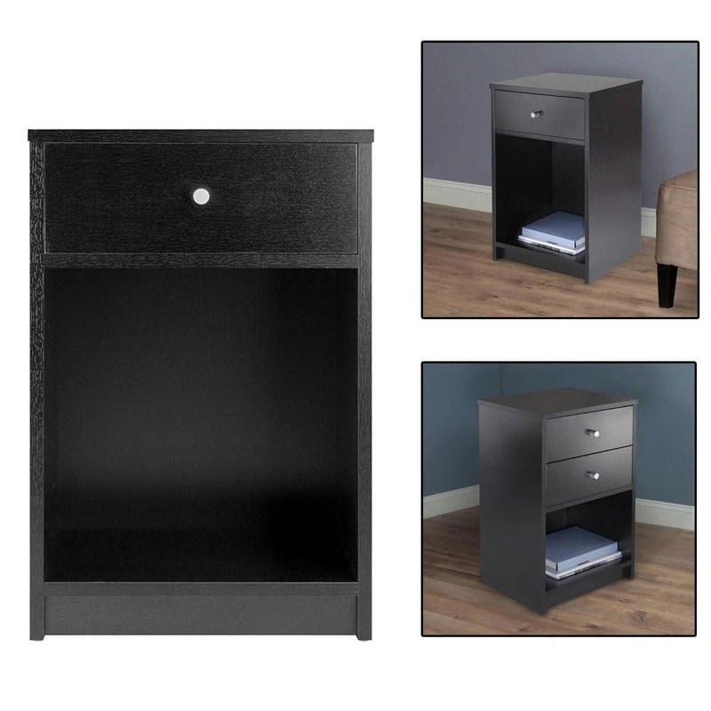 Modern Drawer Nightstand Dresser Black Wooden Storage Cabinet For Bedroom 2