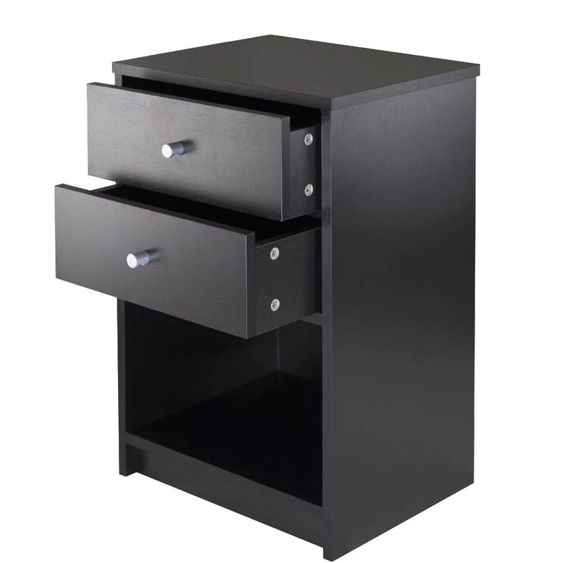 Modern Drawer Nightstand Dresser Black Wooden Storage Cabinet For Bedroom 4