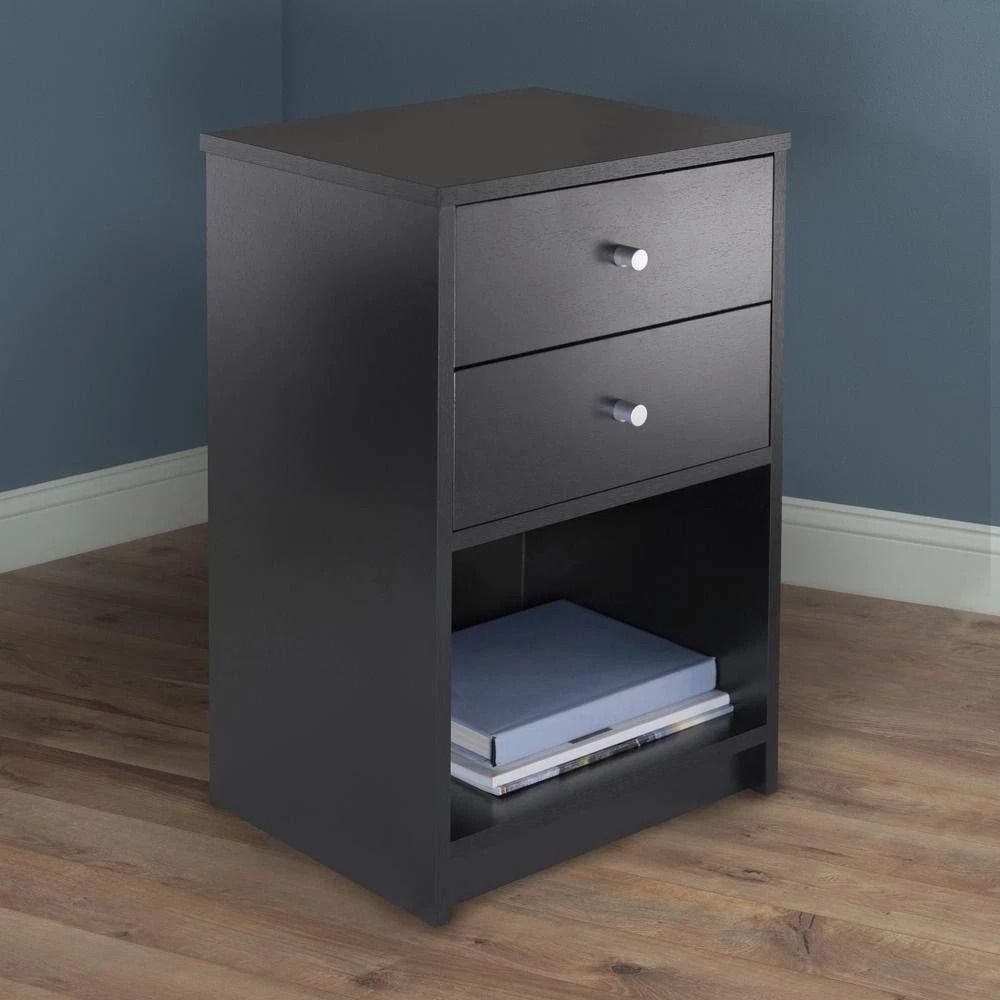 Modern Drawer Nightstand Dresser Black Wooden Storage Cabinet For Bedroom 7