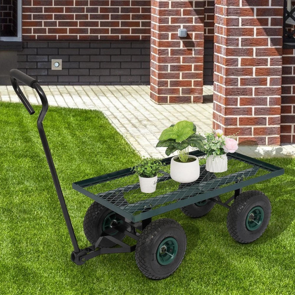 Heavy Duty Garden Cart Lawn Utility Dump Wagon For Outdoor Use Green 0
