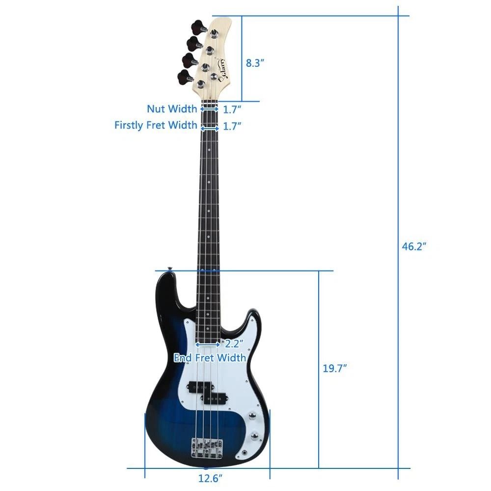 GP Glarry Electric Bass Guitar With AMP Blue Affordable Stylish For Beginners 6