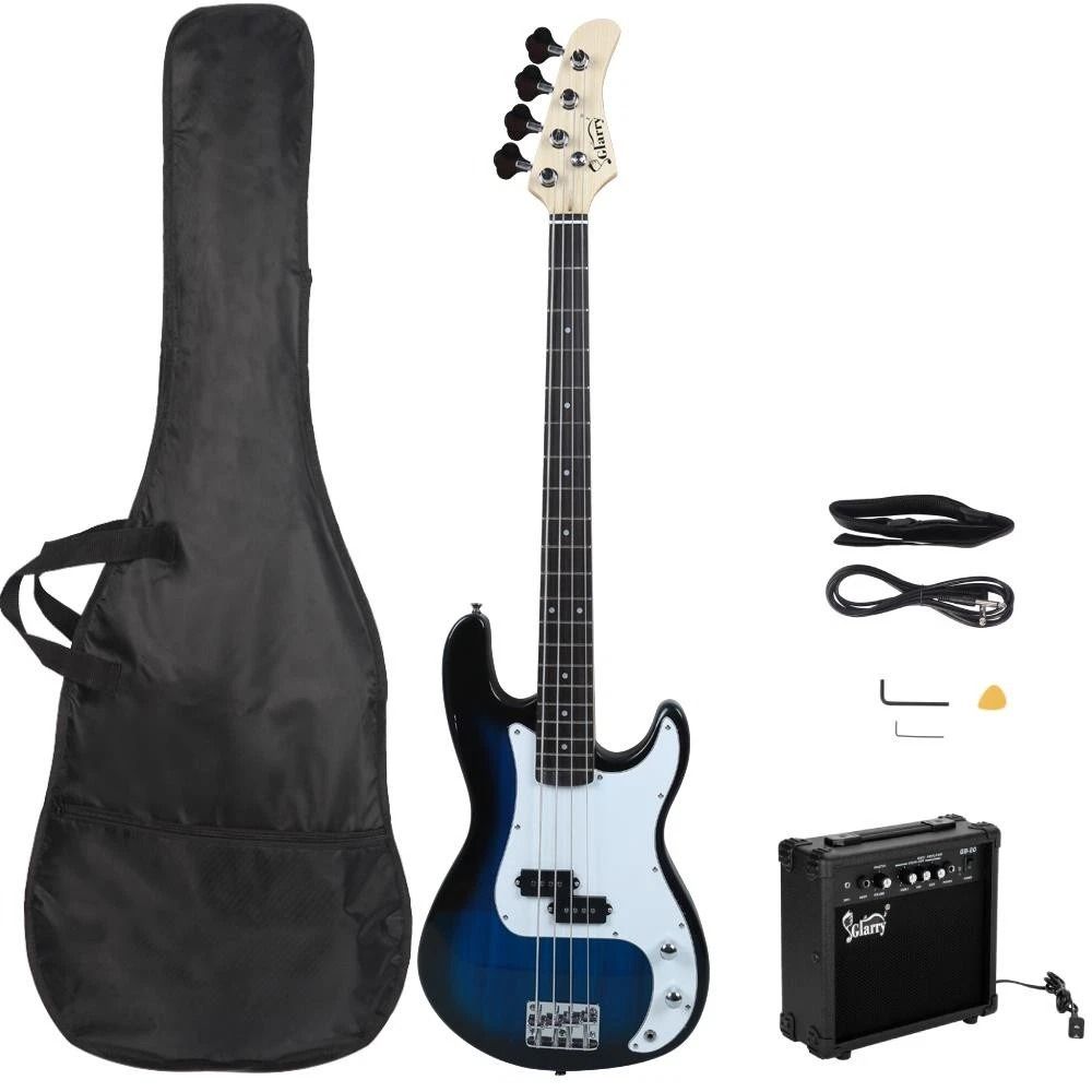 GP Glarry Electric Bass Guitar With AMP Blue Affordable Stylish For Beginners 0