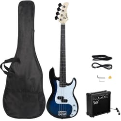 gp glarry electric bass guitar with amp blue, affordable & stylish for beginners