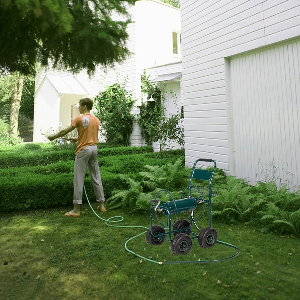 Durable Metal Hose Reel Cart For Garden Hose Storage Ideal Outdoor Solution 0