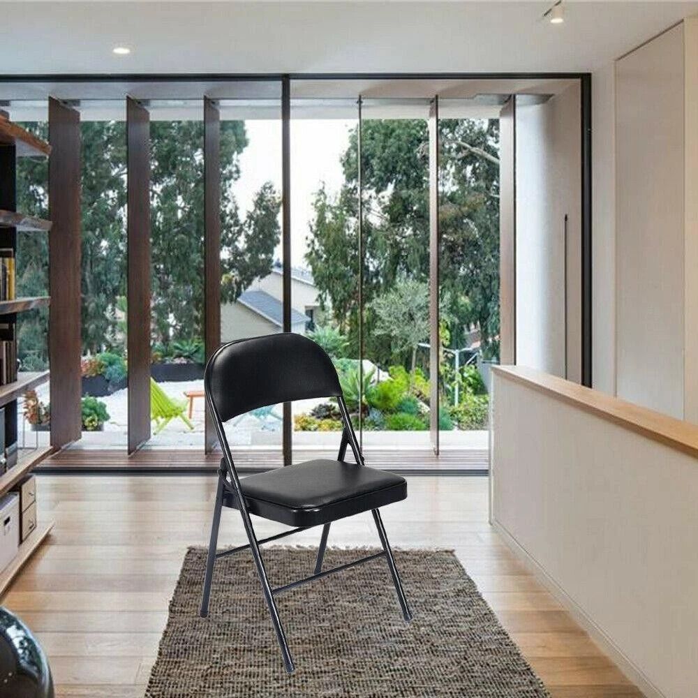 Set Of Fabric Padded Seat Folding Chairs With Metal Frame For Home Dining Black 0