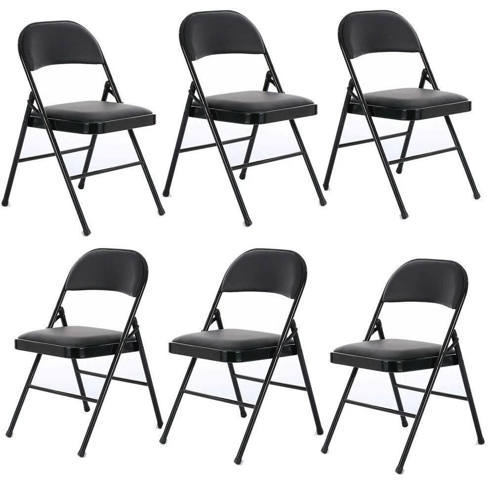 Set Of Fabric Padded Seat Folding Chairs With Metal Frame For Home Dining Black 5