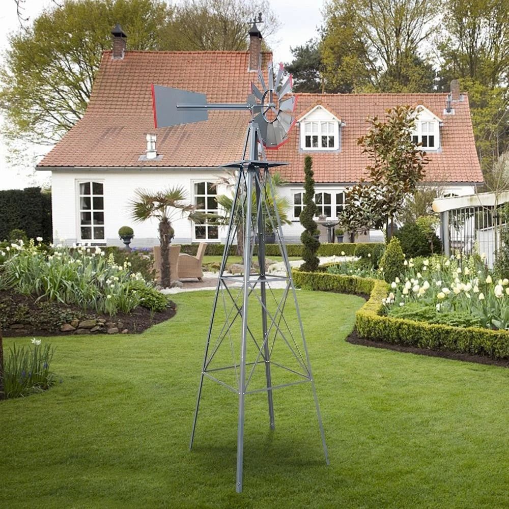 Ornamental Outdoor Garden Windmill Weather Vane Durable Galvanized Gray 2