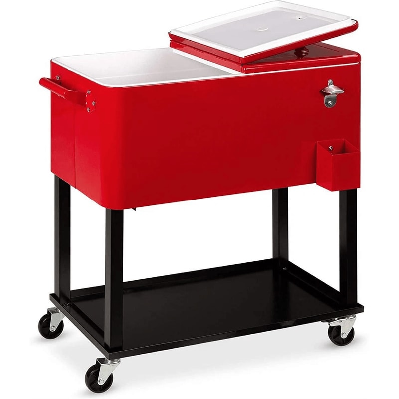 Rolling Party Cooler Cart With Wheels And Shelf For Patio Drinks 7