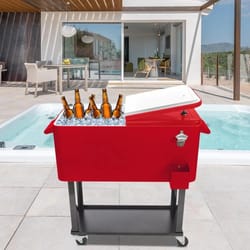 rolling party cooler cart with wheels and shelf for patio & drinks