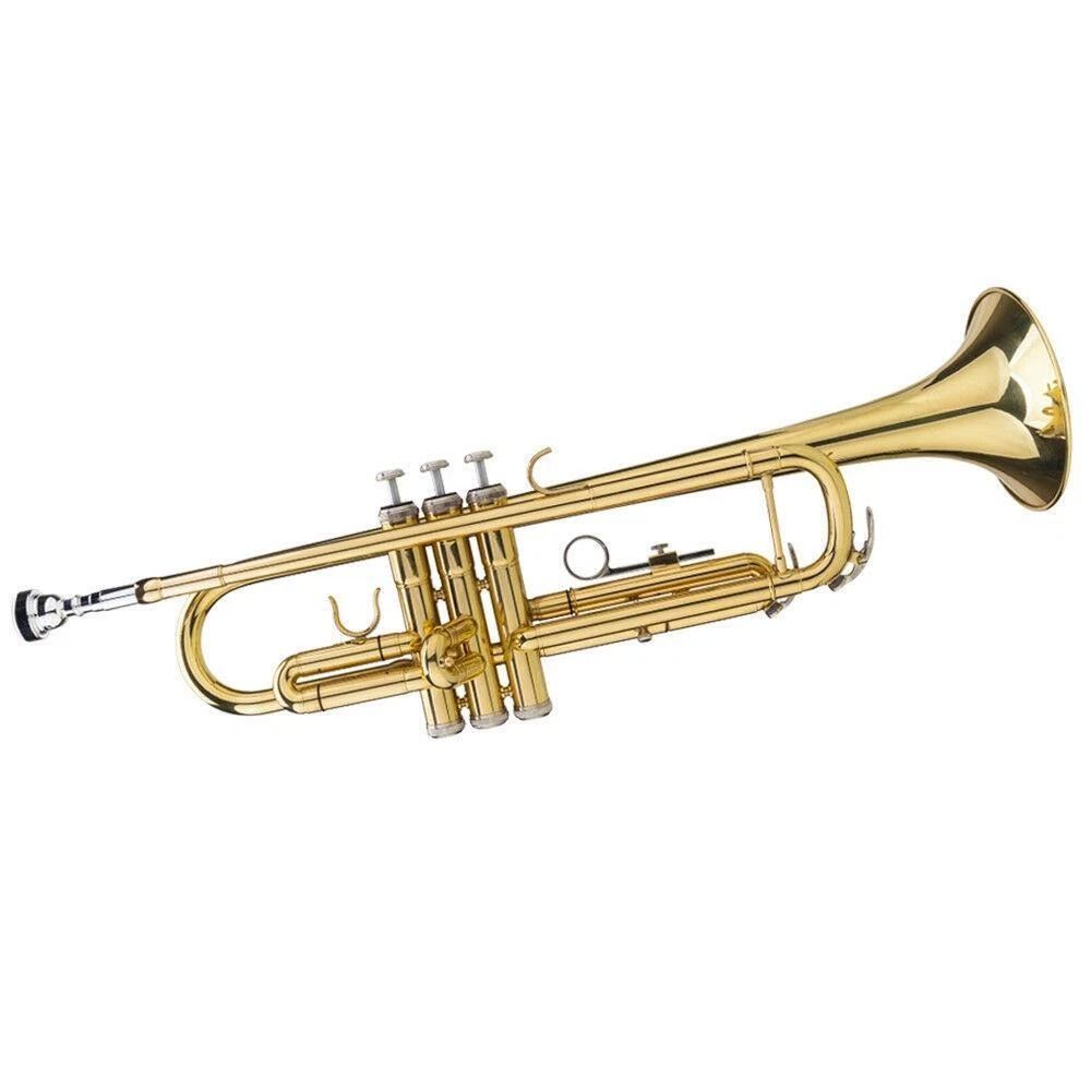 Student Beginner Bb Trumpet Gold Lacquer Brass Instrument With Case For School Band And Music Pract 3