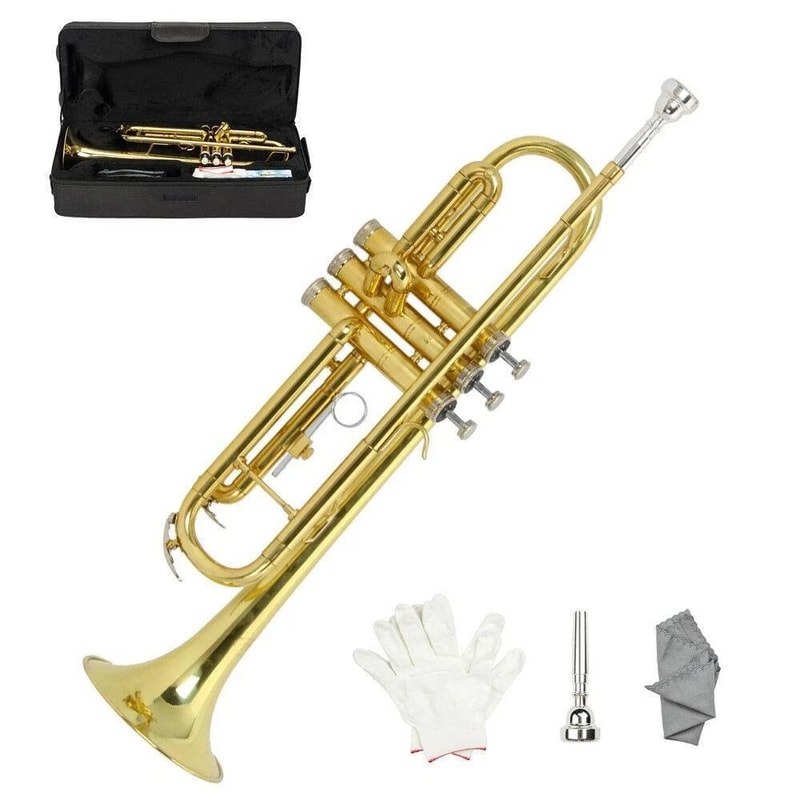 Student Beginner Bb Trumpet Gold Lacquer Brass Instrument With Case For School Band And Music Pract 5