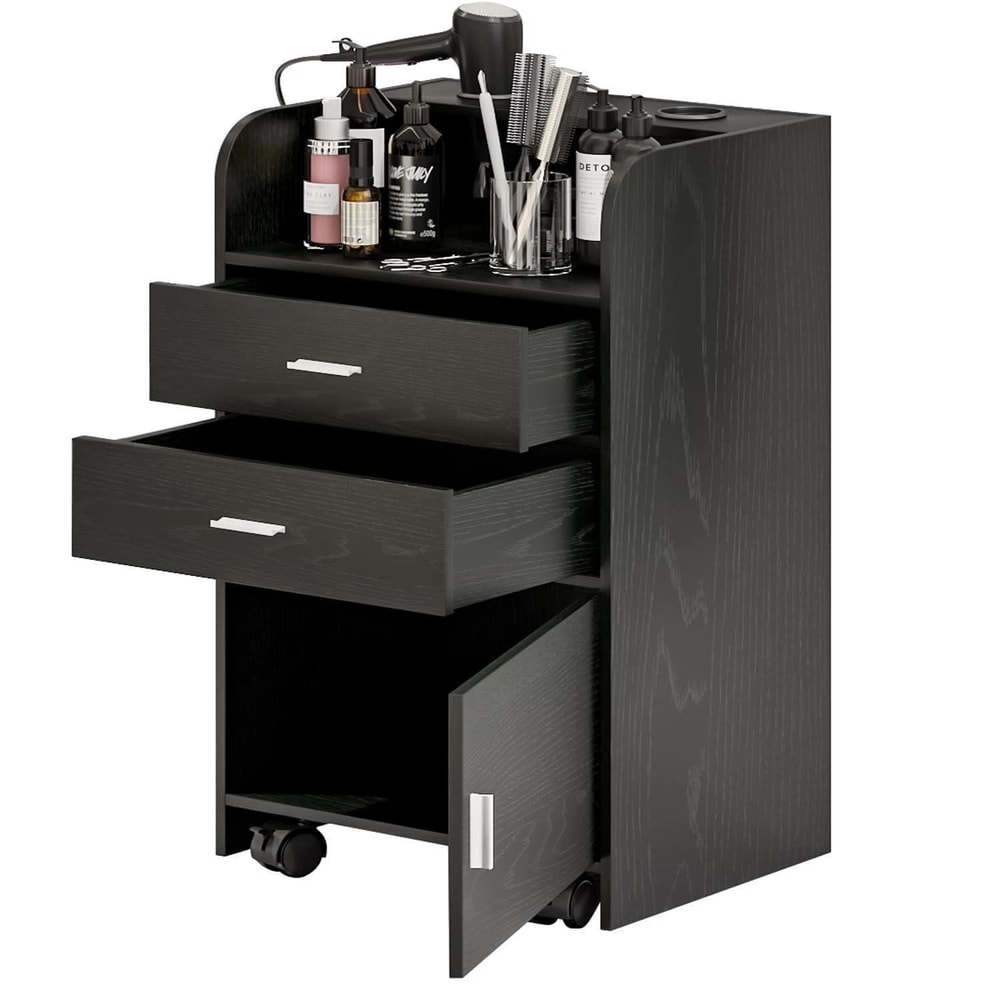 Professional Barber Salon Trolley Cart With Locking Wheels Drawer Storage And Hair Dryer Holder 9