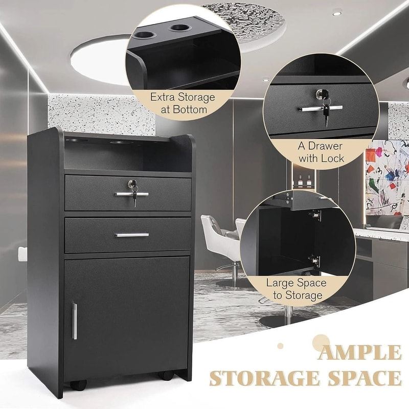 Professional Barber Salon Trolley Cart With Locking Wheels Drawer Storage And Hair Dryer Holder 5