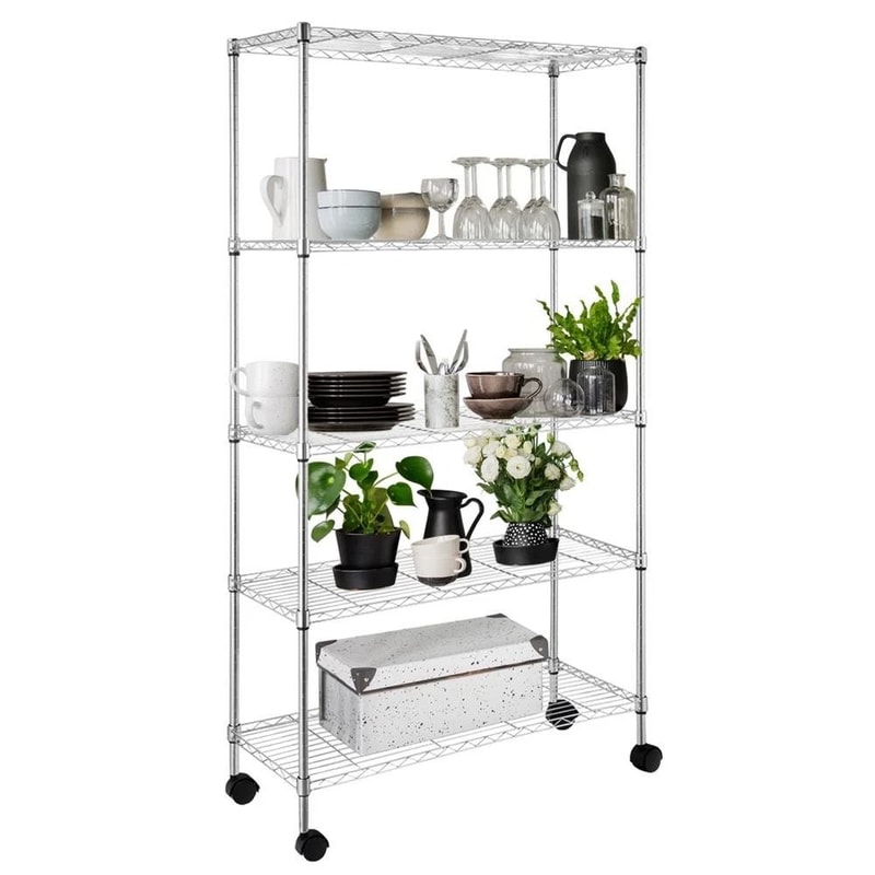 Commercial Tier Wire Shelving Rack With Wheels Heavy Duty Rolling Storage Shelf 6