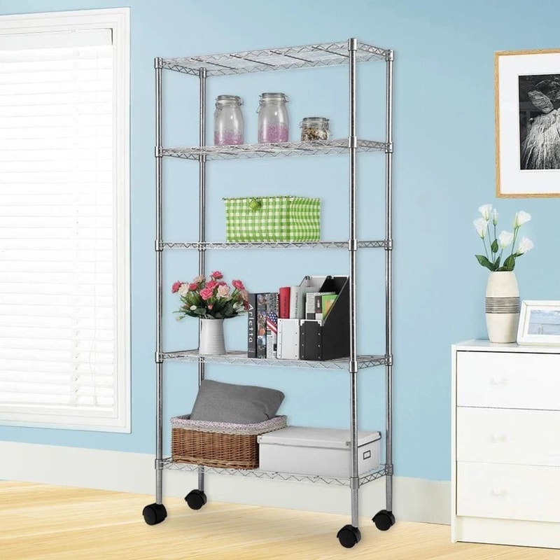 Commercial Tier Wire Shelving Rack With Wheels Heavy Duty Rolling Storage Shelf 7
