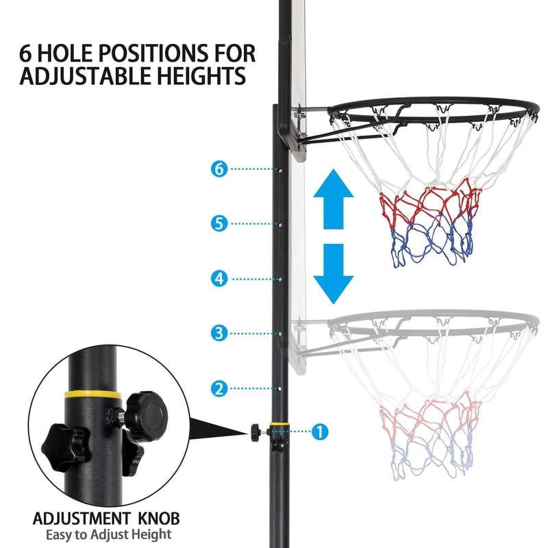 Portable Adjustable Basketball Hoop System With Wheels Outdoor Driveway Goal With PVC Backboard 7