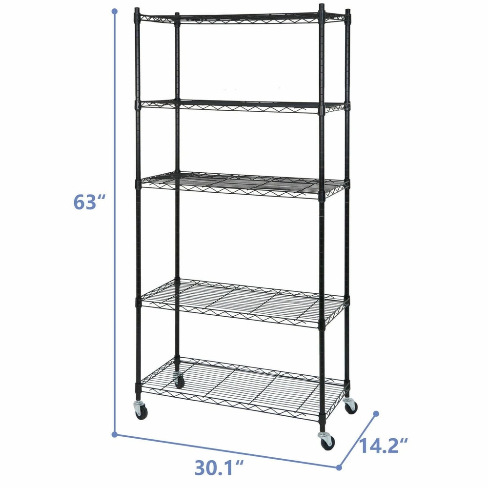 5 Tier Rolling Shelves Storage Rack With Large Space Caster Steel Unit For Home Office Garage Org 9