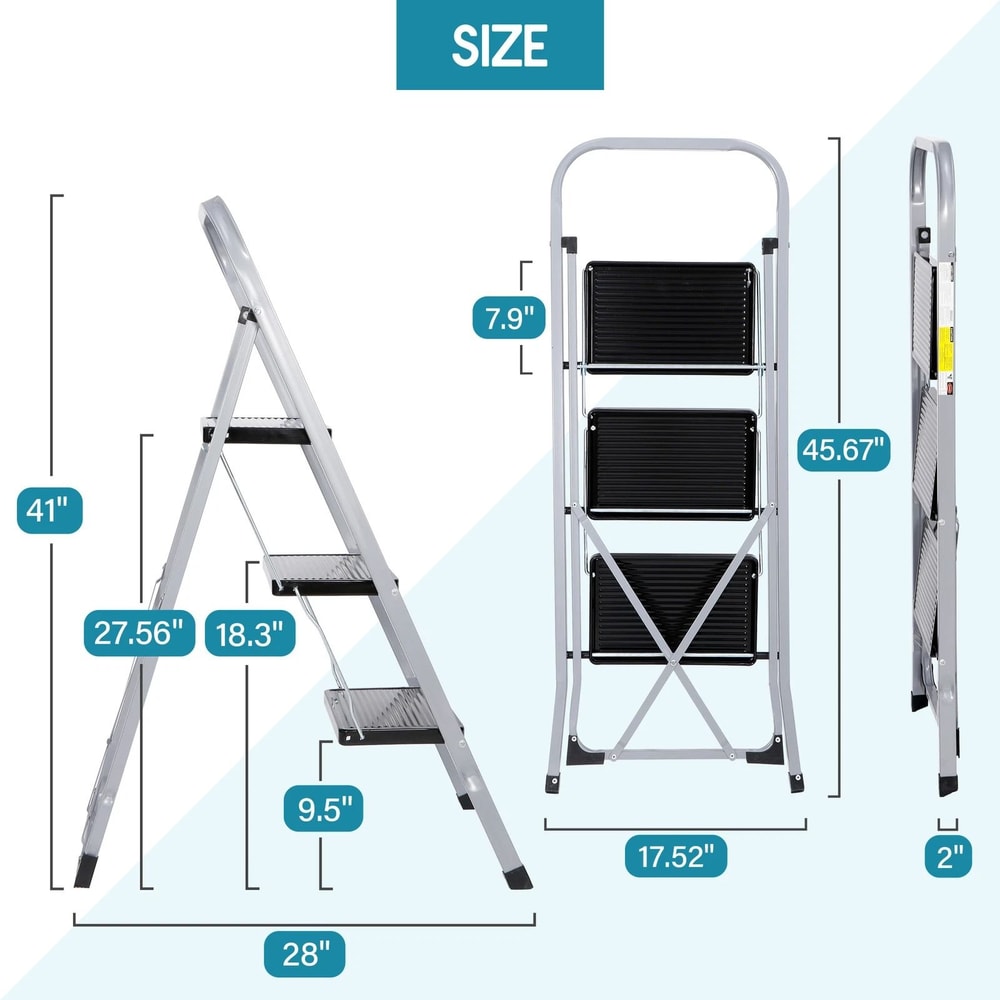 Heavy Duty Folding Step Ladder With Convenient Handgrip Portable Step Stool With Anti Slip Pedals 17