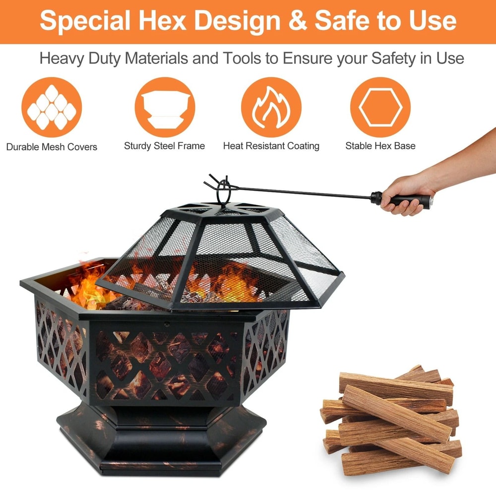 Outdoor Fire Pit Heater Wood Burning Patio Stove For Deck Backyard Fireplace Table Perfect For Outd 3