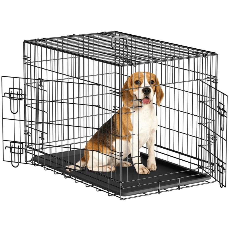 Metal Wire Dog Crate With Double Doors Tray Adjustable Pet Kennel For Dogs Ideal For Home And Trav 1
