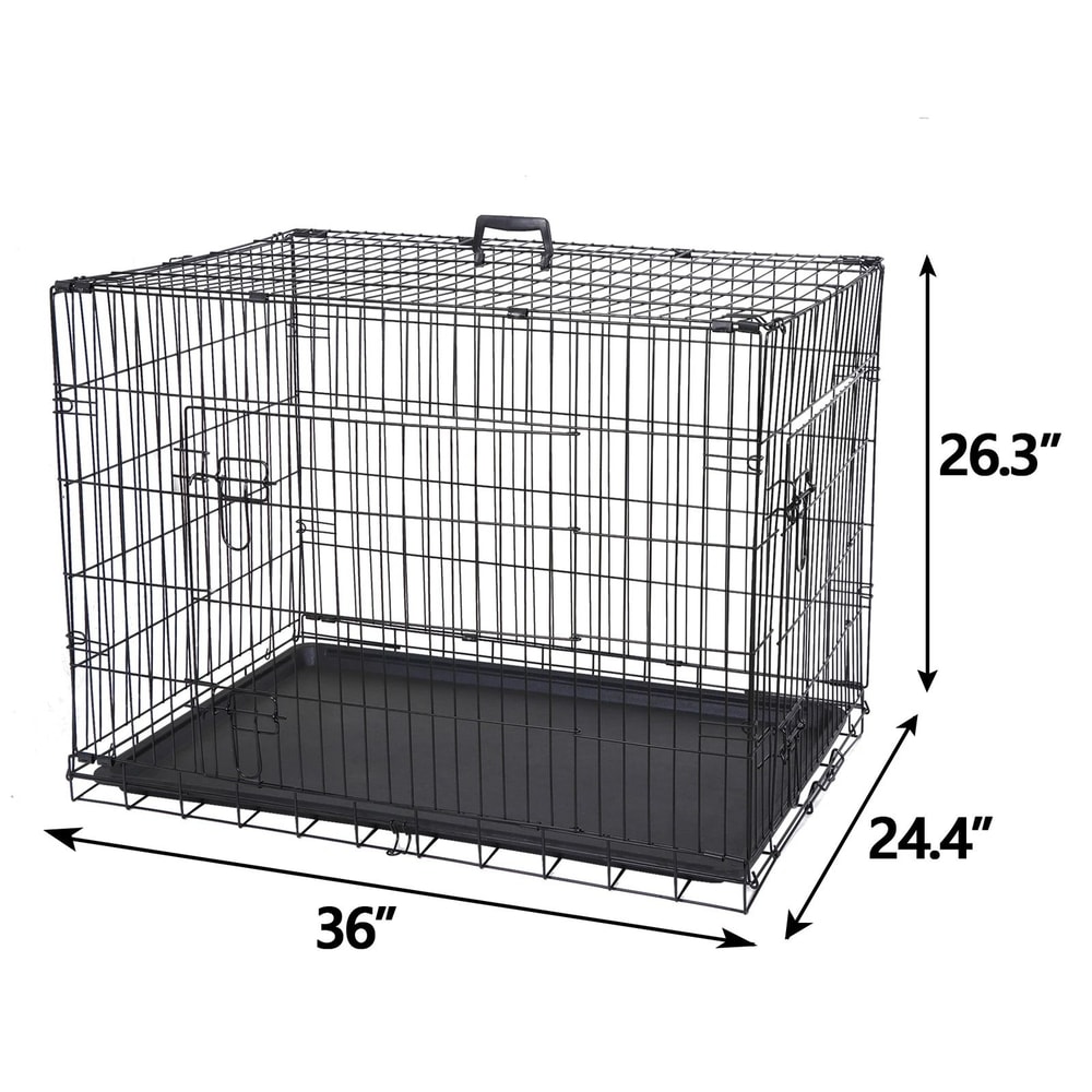 Metal Wire Dog Crate With Double Doors Tray Adjustable Pet Kennel For Dogs Ideal For Home And Trav 5
