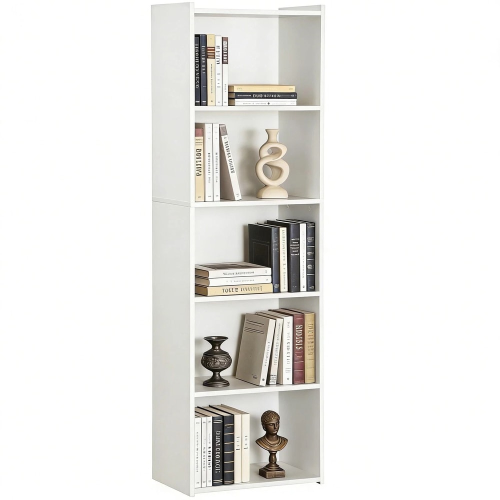 5 Tier Freestanding Wooden Bookshelf White Storage Display Stand For Living Room 1