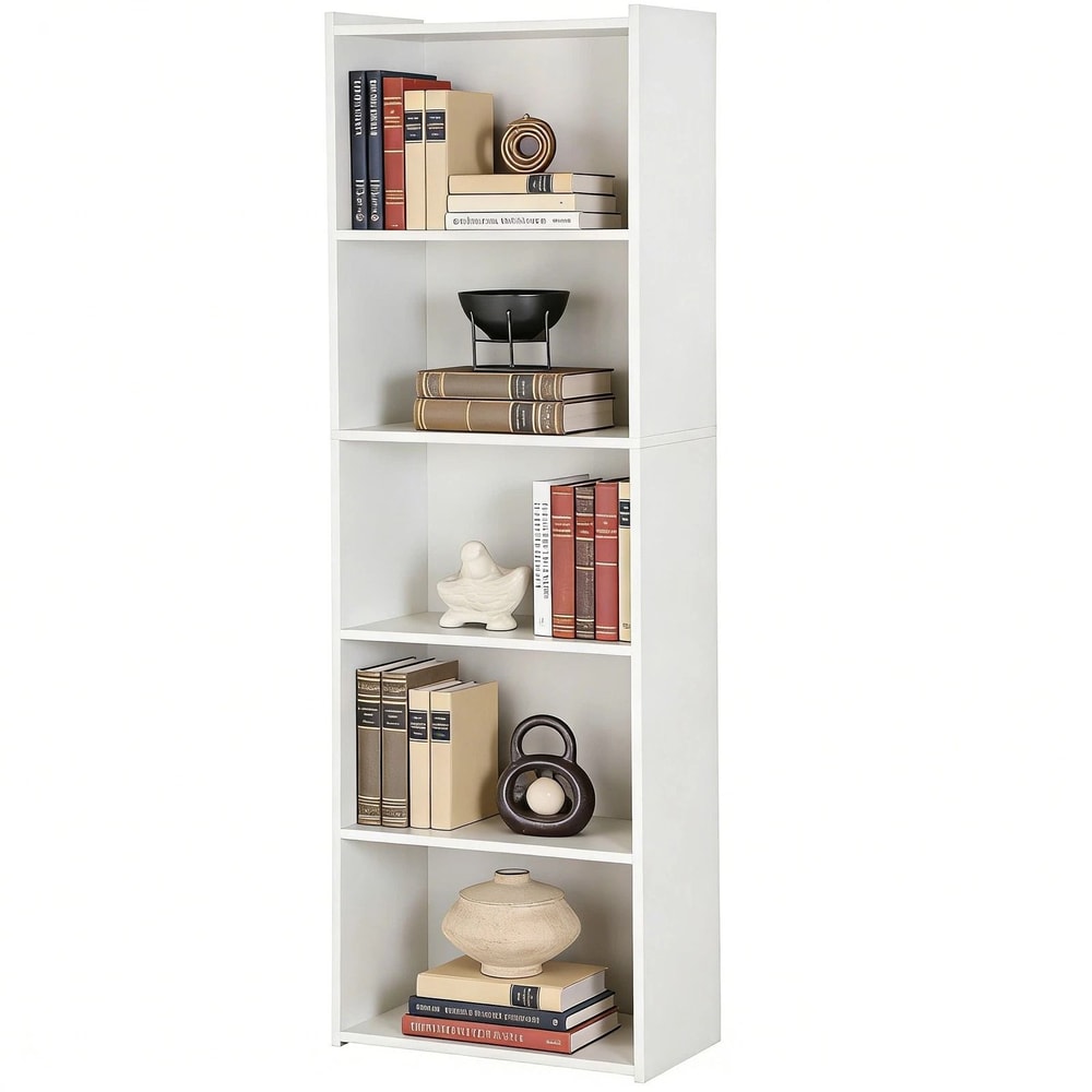 5 Tier Freestanding Wooden Bookshelf White Storage Display Stand For Living Room 2