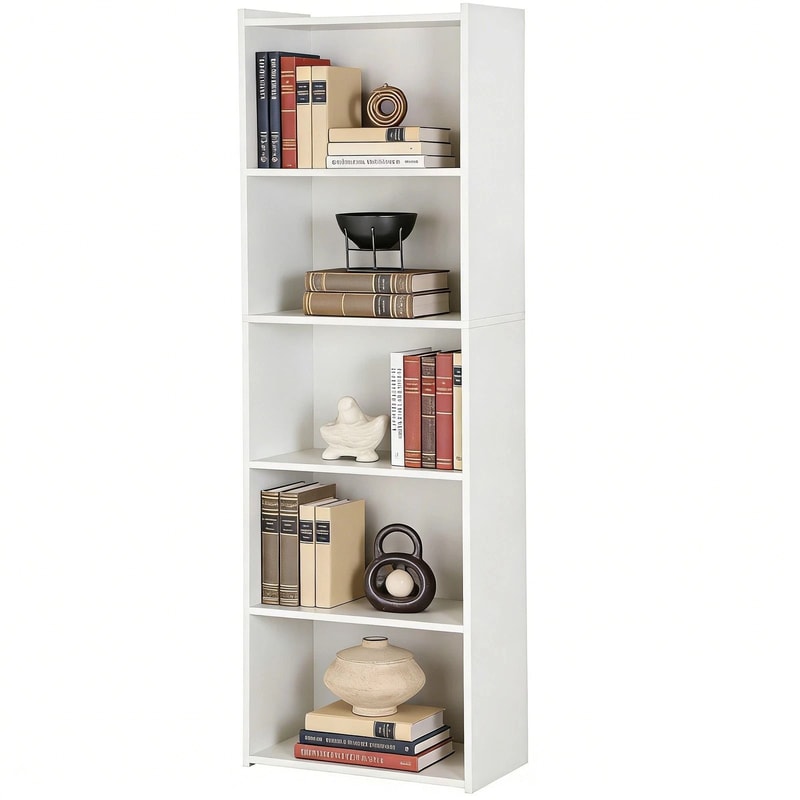 5 Tier Freestanding Wooden Bookshelf White Storage Display Stand For Living Room 2