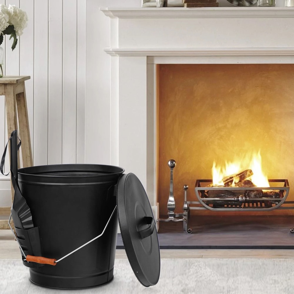 Vintage Ash Bucket With Lid Shovel Multipurpose Metal Fireplace Bucket For Garden 9