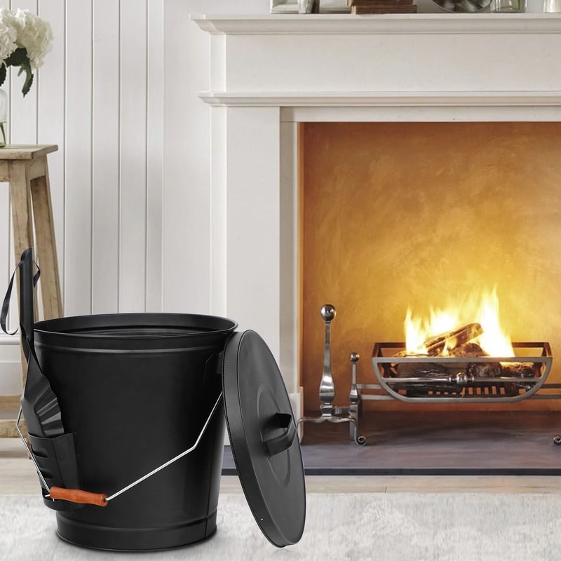 Vintage Ash Bucket With Lid Shovel Multipurpose Metal Fireplace Bucket For Garden 9