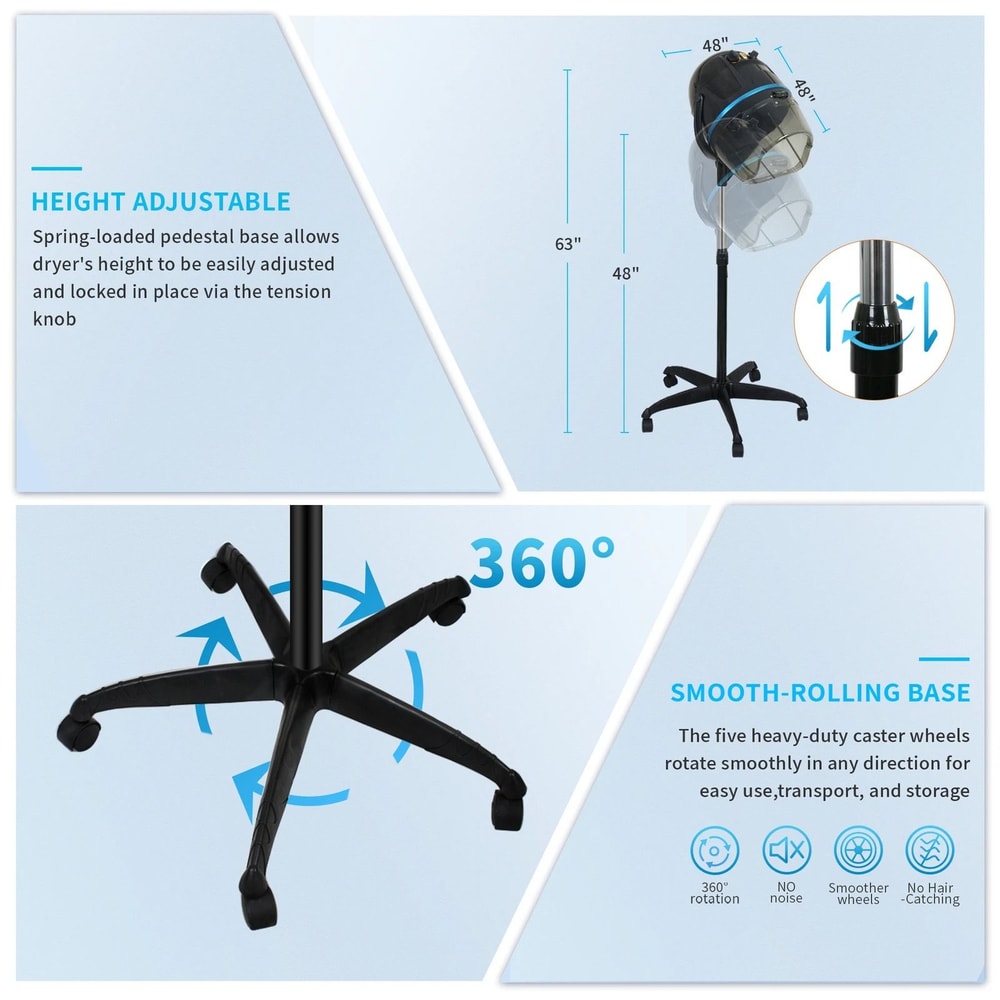 Adjustable Bonnet Hair Dryer With Rolling Wheels Professional Hooded Hair Dryer 10