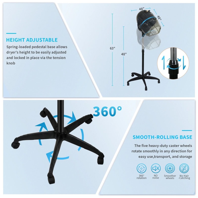 Adjustable Bonnet Hair Dryer With Rolling Wheels Professional Hooded Hair Dryer 10