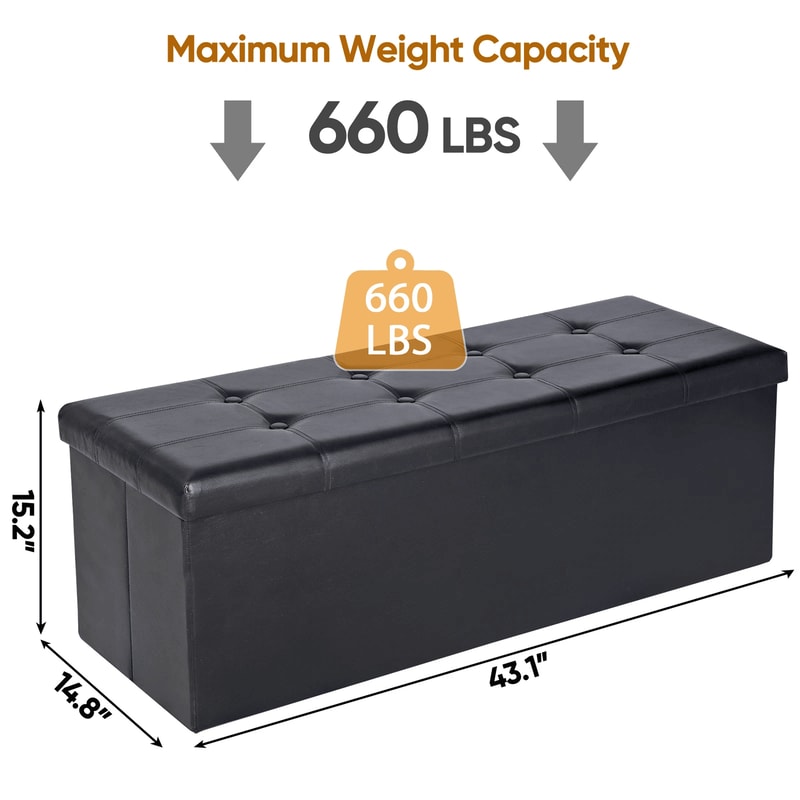 Premium Folding Storage Ottoman Bench With Faux Leather Bench Seat And Divider Hidden Storage Seat 10