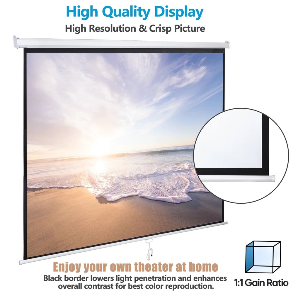 Manual Pull Down Projector Screen HD Format For Home Office Use 12