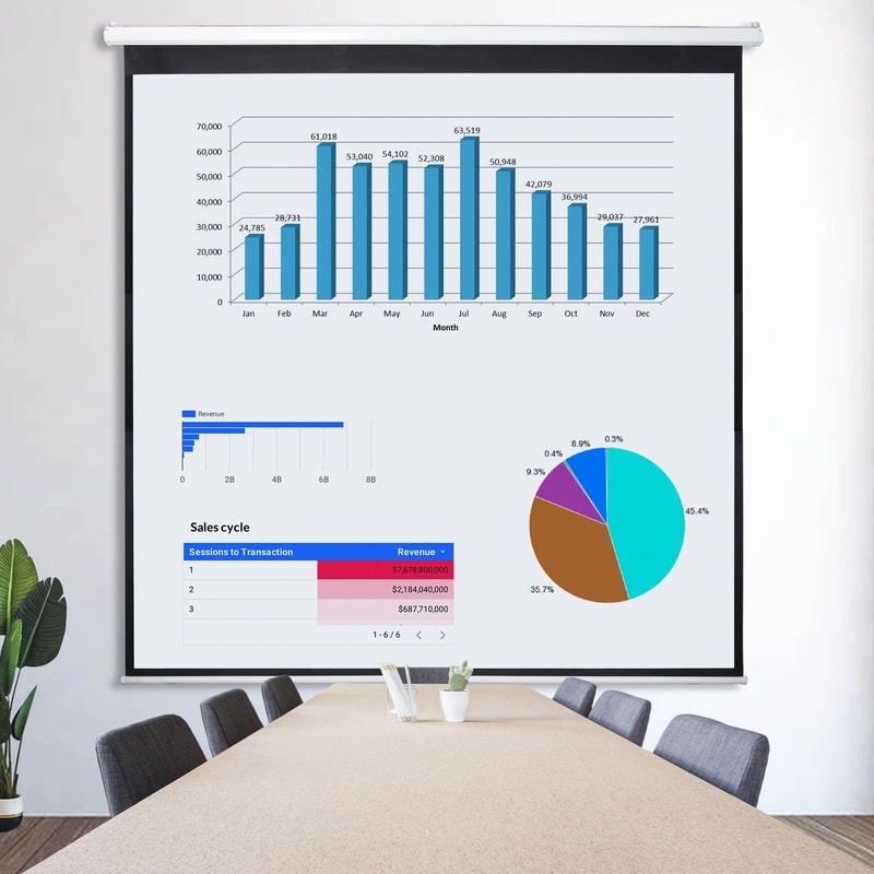 Manual Pull Down Projector Screen HD Format For Home Office Use 13