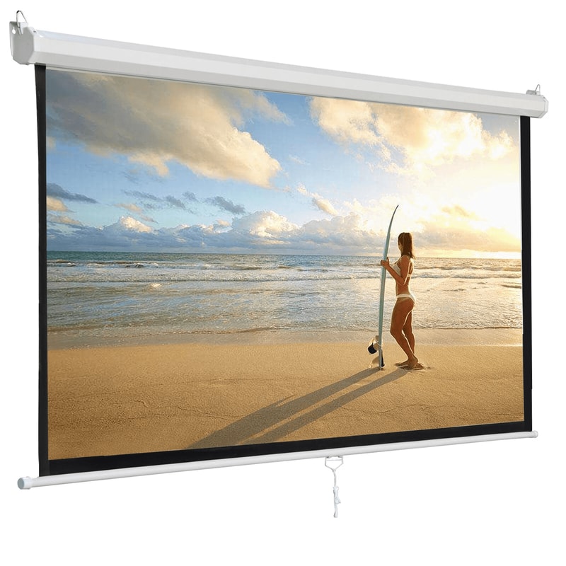 Manual Pull Down Projector Screen HD Format For Home Office Use 0