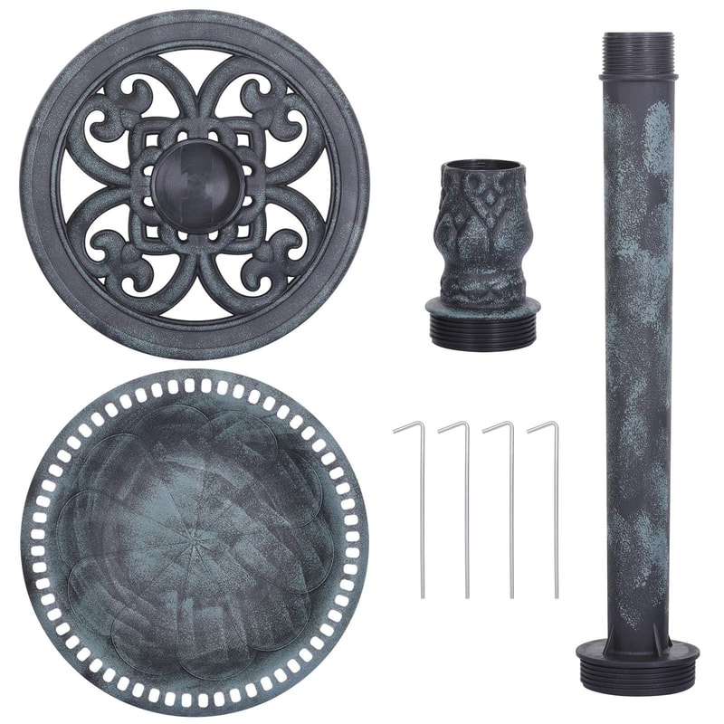 Pedestal Birdbath For Garden Decor With Ground Stakes Outdoor Bird Bath 10