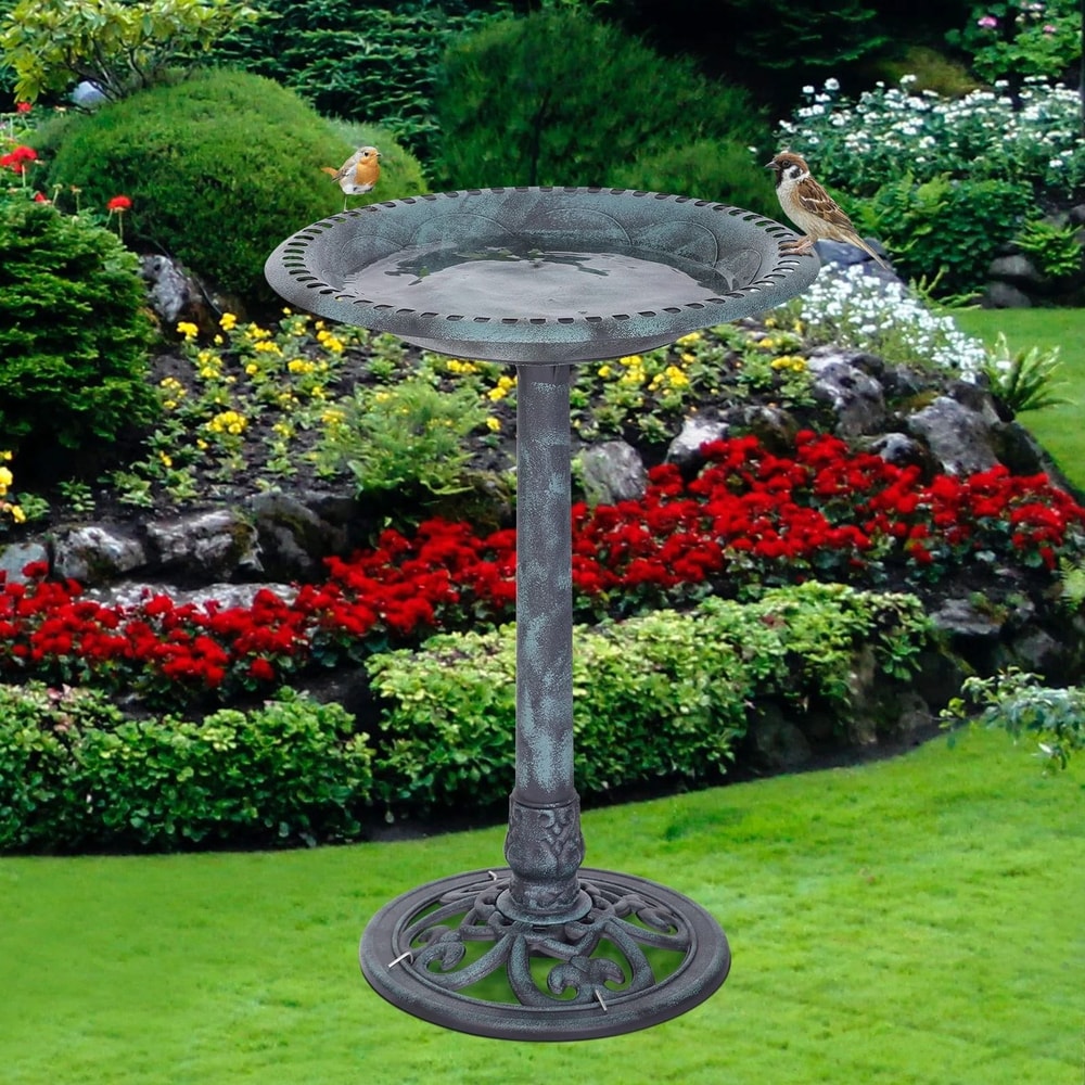 Pedestal Birdbath For Garden Decor With Ground Stakes Outdoor Bird Bath 1