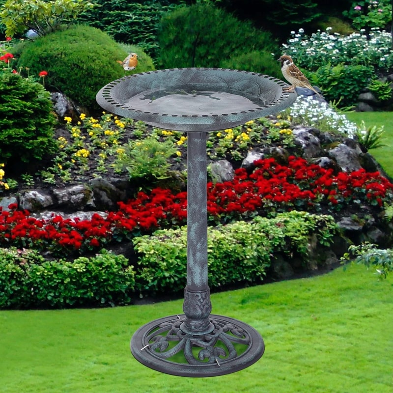 Pedestal Birdbath For Garden Decor With Ground Stakes Outdoor Bird Bath 1