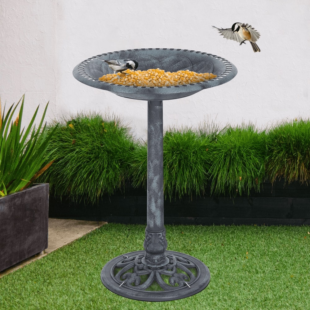 Pedestal Birdbath For Garden Decor With Ground Stakes Outdoor Bird Bath 2