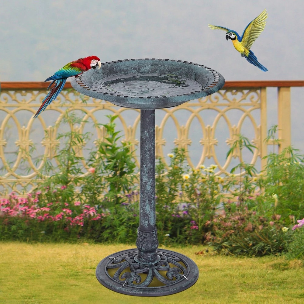 Pedestal Birdbath For Garden Decor With Ground Stakes Outdoor Bird Bath 0