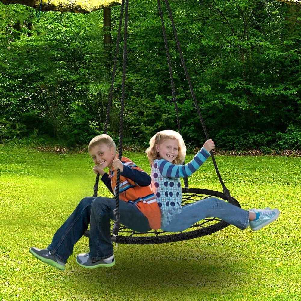 Spider Web Saucer Swing Tree Swing Set Adjustable Hanging Rope For Kids Black Swing For Fun Outdoo 0