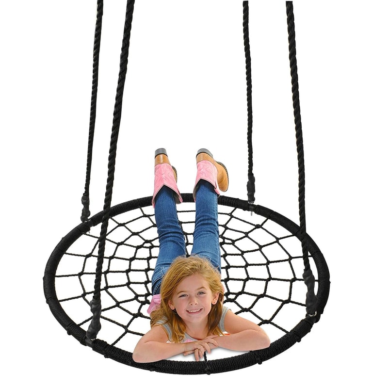 Spider Web Saucer Swing Tree Swing Set Adjustable Hanging Rope For Kids Black Swing For Fun Outdoo 8