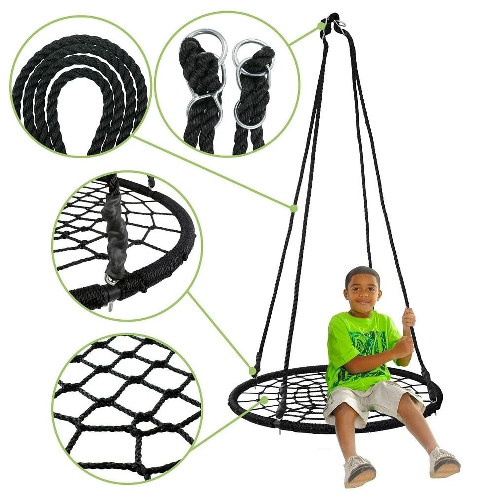 Spider Web Saucer Swing Tree Swing Set Adjustable Hanging Rope For Kids Black Swing For Fun Outdoo 10